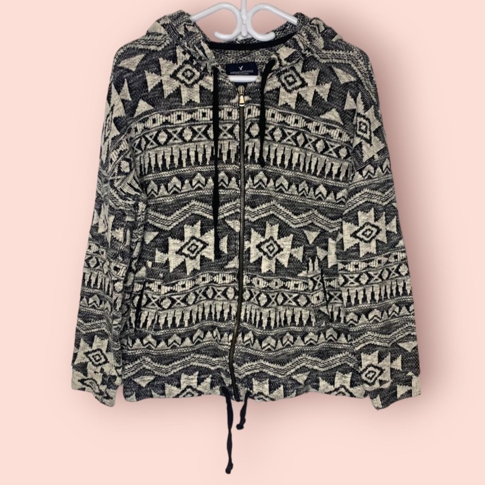 American Eagle Aztec Boho Print Hooded Sweater Jacket, Size M